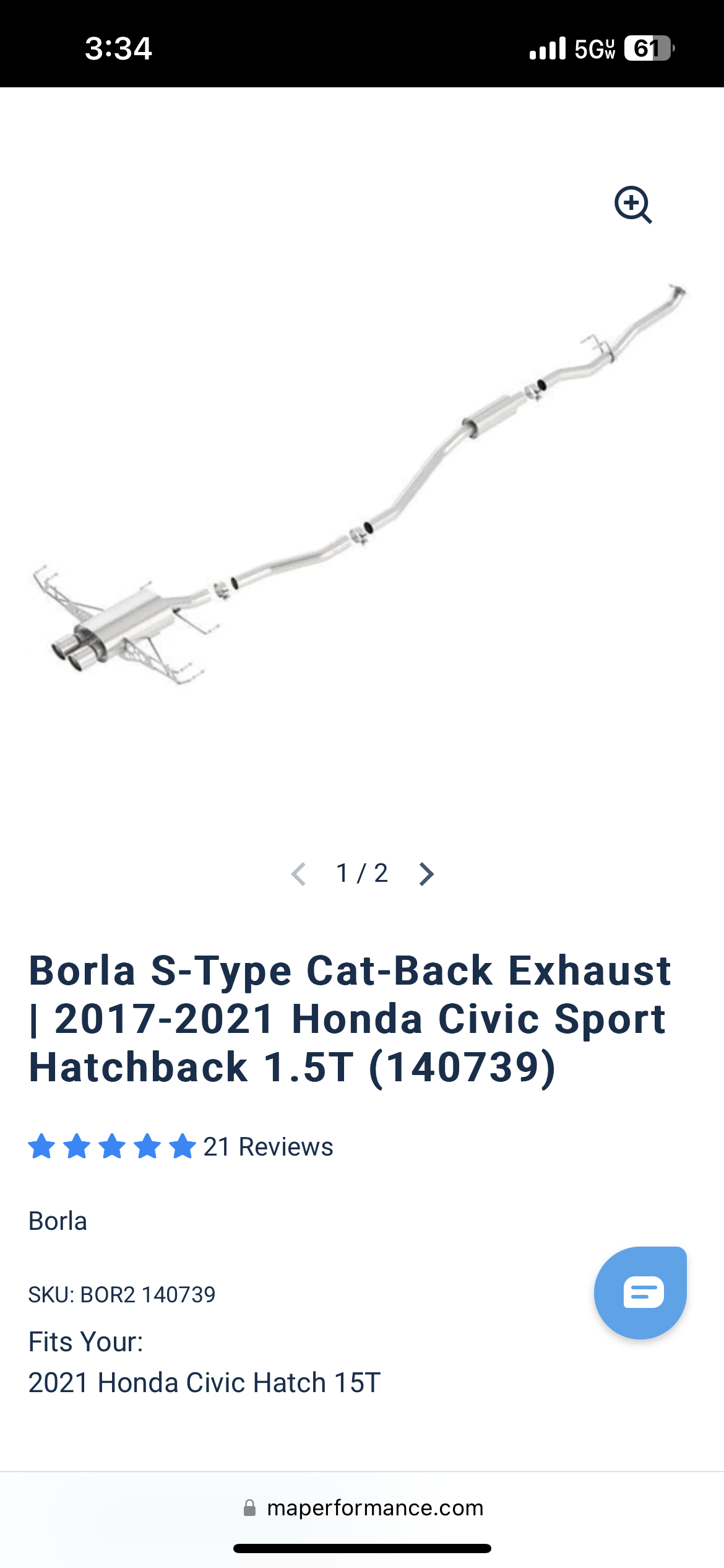 Borla S-Type Cat-Back Exhaust  2017-2021 Honda Civic Sport